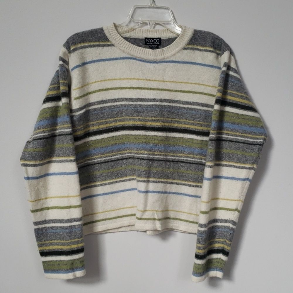 NY & Co Sweater Womens XL Lagenlook Gorpcore Lambswool Blend Stripe Cropped Top